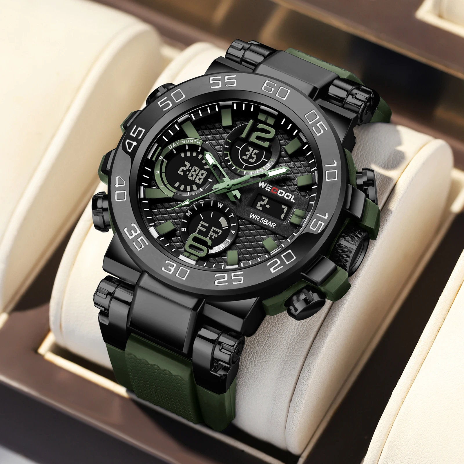 WECOOL W-822 50M Waterproof Dual Display Watch for Men - LED Backlight Alarm Chronograph Stopwatch Sport