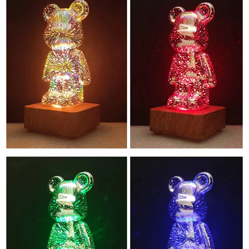 3D Bear Fire Glass Lamp, Cute Night Lamp, Colorful Atmosphere Decoration Of Bedside Table, Children\'s Gift Decoration, Bedroom D