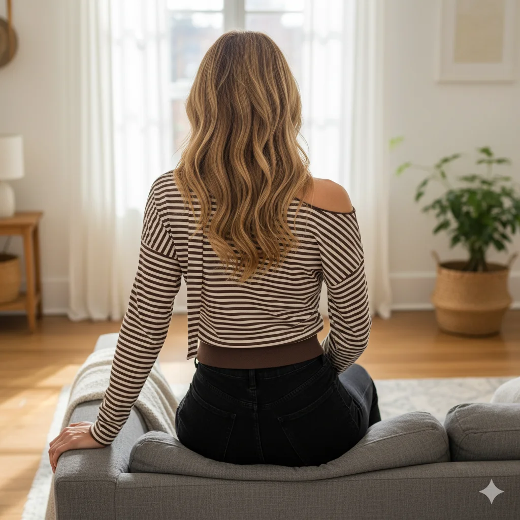 Camisas Vintage de colección a rayas con hombros descubiertos, ropa de otoño Y2K de manga larga de calidad cómoda con retazos, sudaderas con capucha para Mujer