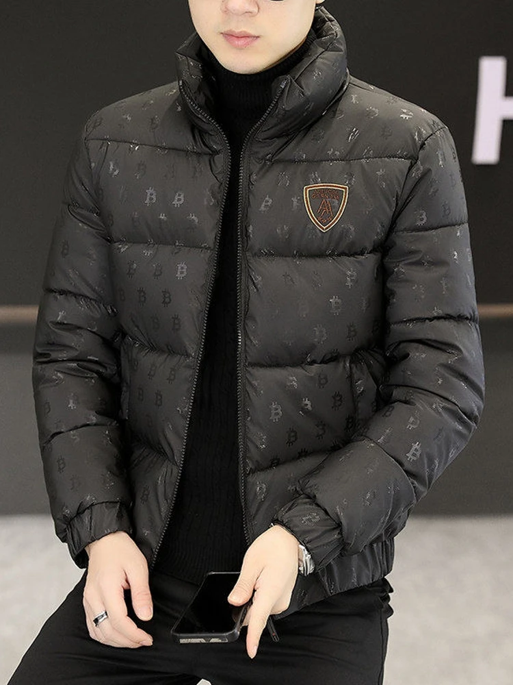 

Raidy Boer Men's Cotton Jacket Stand Collar Casual Youth Fashion Polyester Inner Warm Thick Zipper Short Style Coat