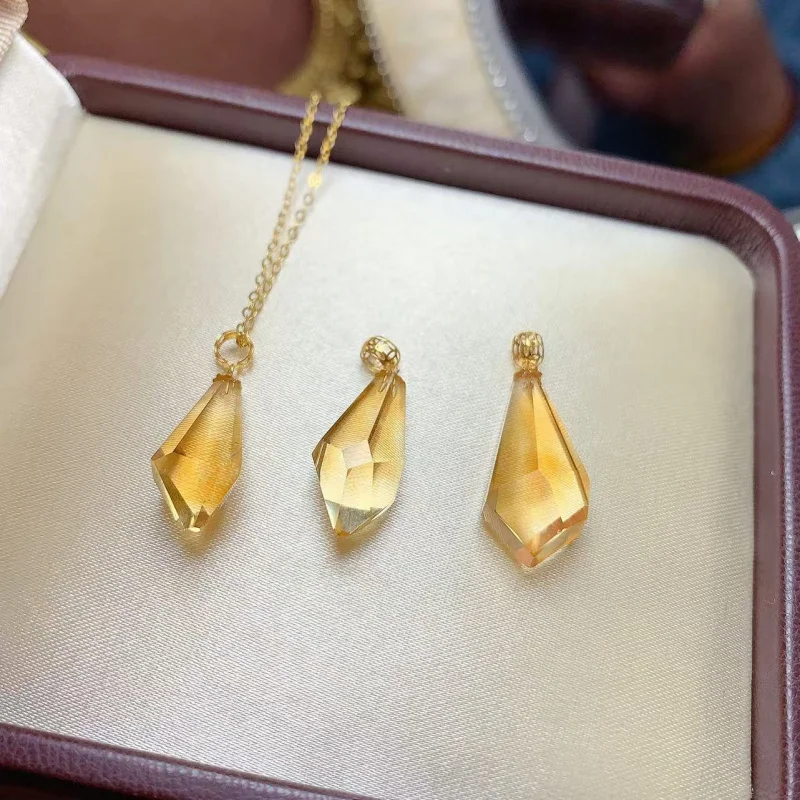 

18K Gold Clasp Natural Yellow Amethyst Pendant Freeform And Elegant