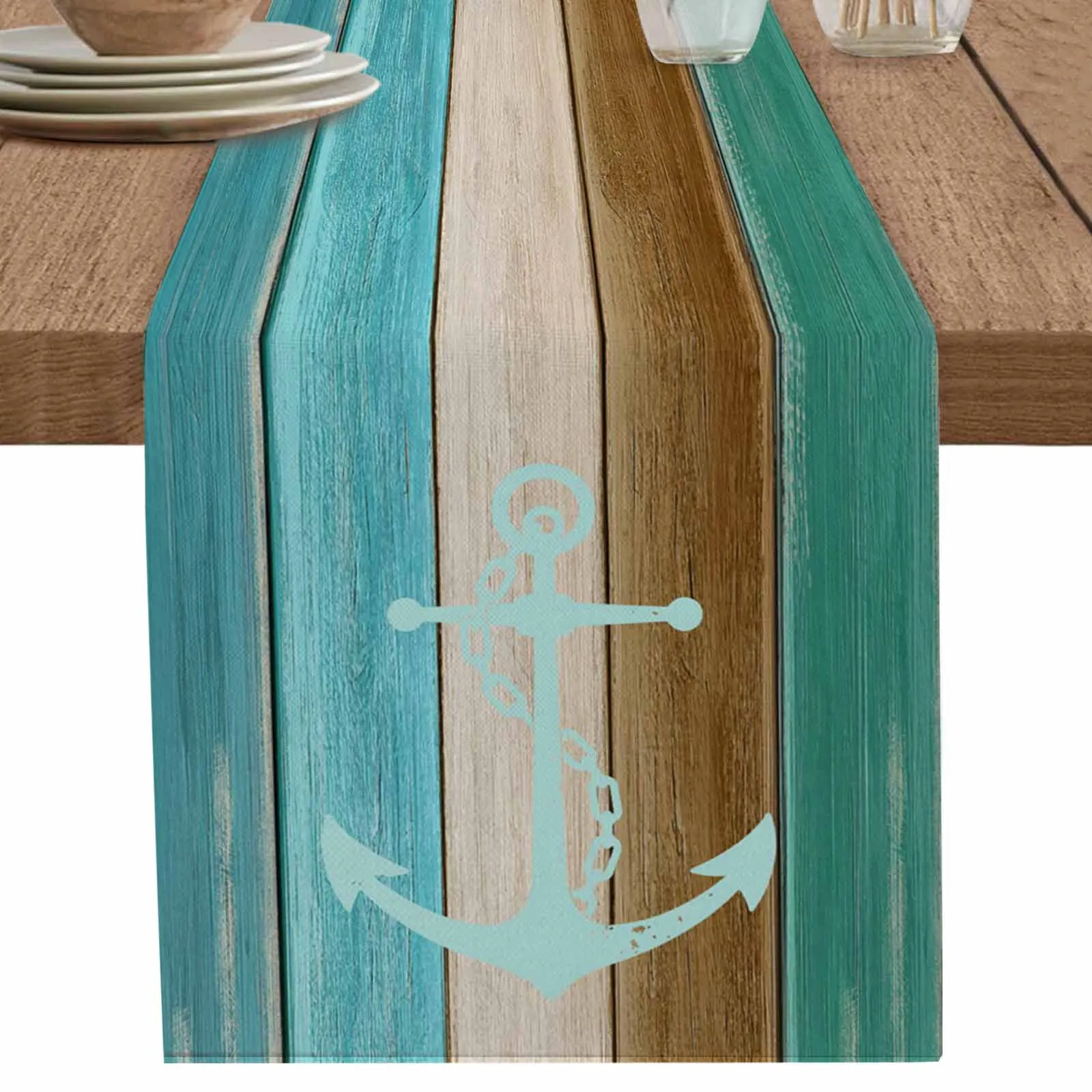 

Table Runner Vintage Turquoise Plank Ocean Nautical Home Coffee Tablecloth Kitchen Decorative Outdoor Indoor Party Table Decor