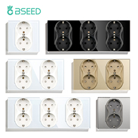 BSEED Double EU Sockets Europe Dual Power Outlets Glass Panel Triple Electrical Plugs 110-250V Home Inprovement