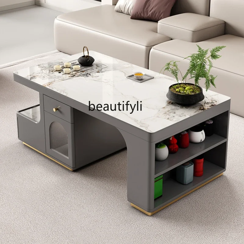 

Slate telescopic kung fu tea table modern simple small large apartment living room home light luxury multi-function