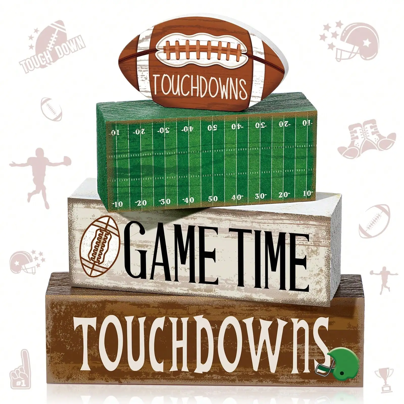 CMZLUMINEST Set Of 4 Football-Themed Table Decorations; Spring Football Tiered Tray Display; Football Party Table Centerpiece; Perfect For Coffee Tables, Mantelpieces, Bedrooms, And Living Rooms; Ideal For Harvest Celebrations