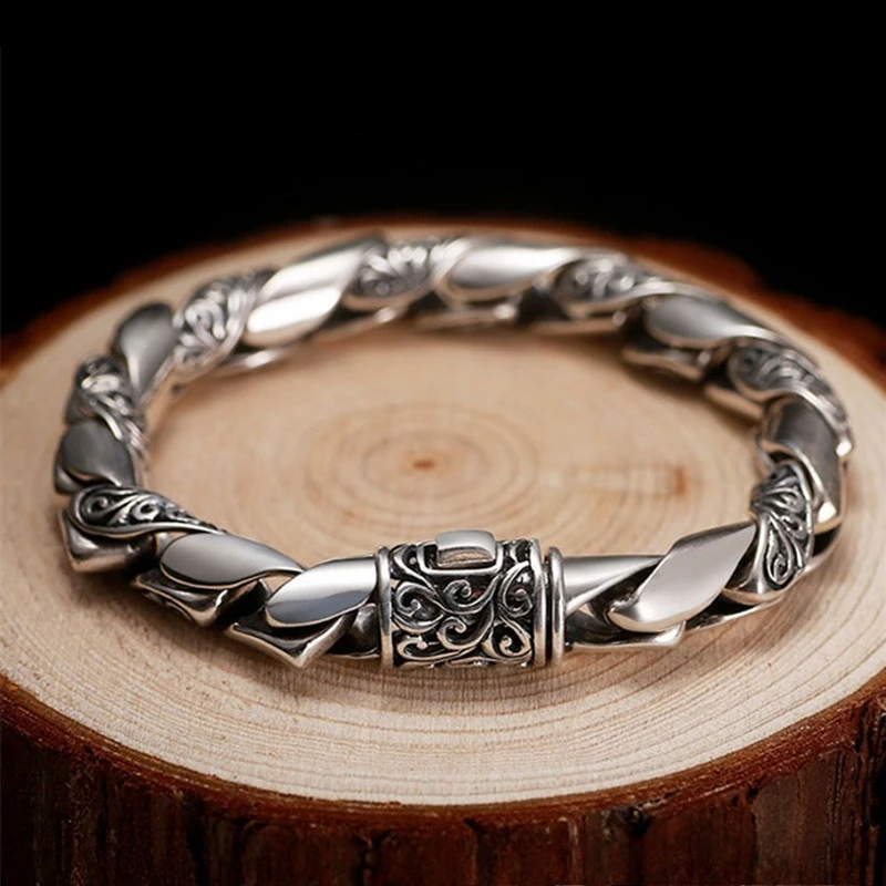 New Men's Vintage Arabesque Openwork Chain Bracelet - Smooth Lucky Vine Design Fashion Accessory Jewelry