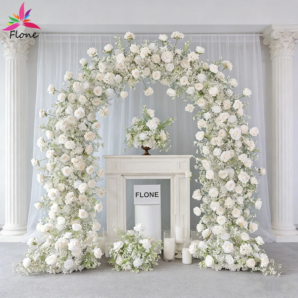 

Luxury Wedding Artificial Arch Flowers Arrangement Decoration High End White Roses Baby Breath Floal Rows Decor Props FL3033