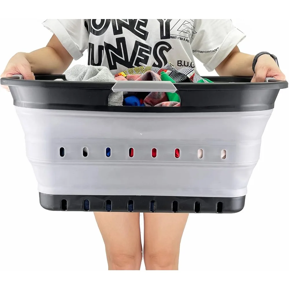 

42L (11 gallon) Set of 2 Collapsible Laundry Basket - Space Saving Hamper/Basket (Alloy Grey + Crystal Blue)