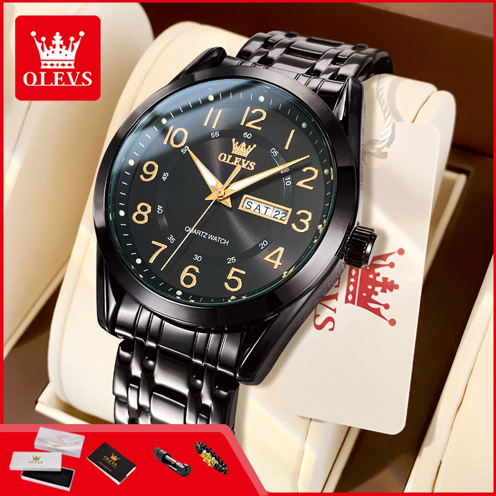 OLEVS 3666 Original Herren Quarz-Armbanduhren Automatisches Datum Woche Digitales Zifferblatt Wasserdicht Leuchtend Business Klassisch Luxus Herrenuhr