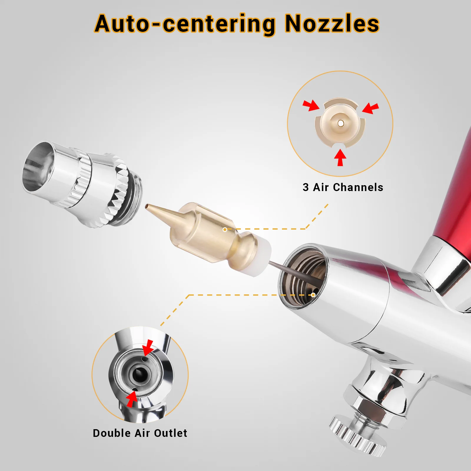 Neoeco Dual Action Airbrush Kit 0.2/0.3/0.5mm Nozzle & Needle, Fixed Cap, Square Trigger, Angled Body – Perfect for Hobby, Art