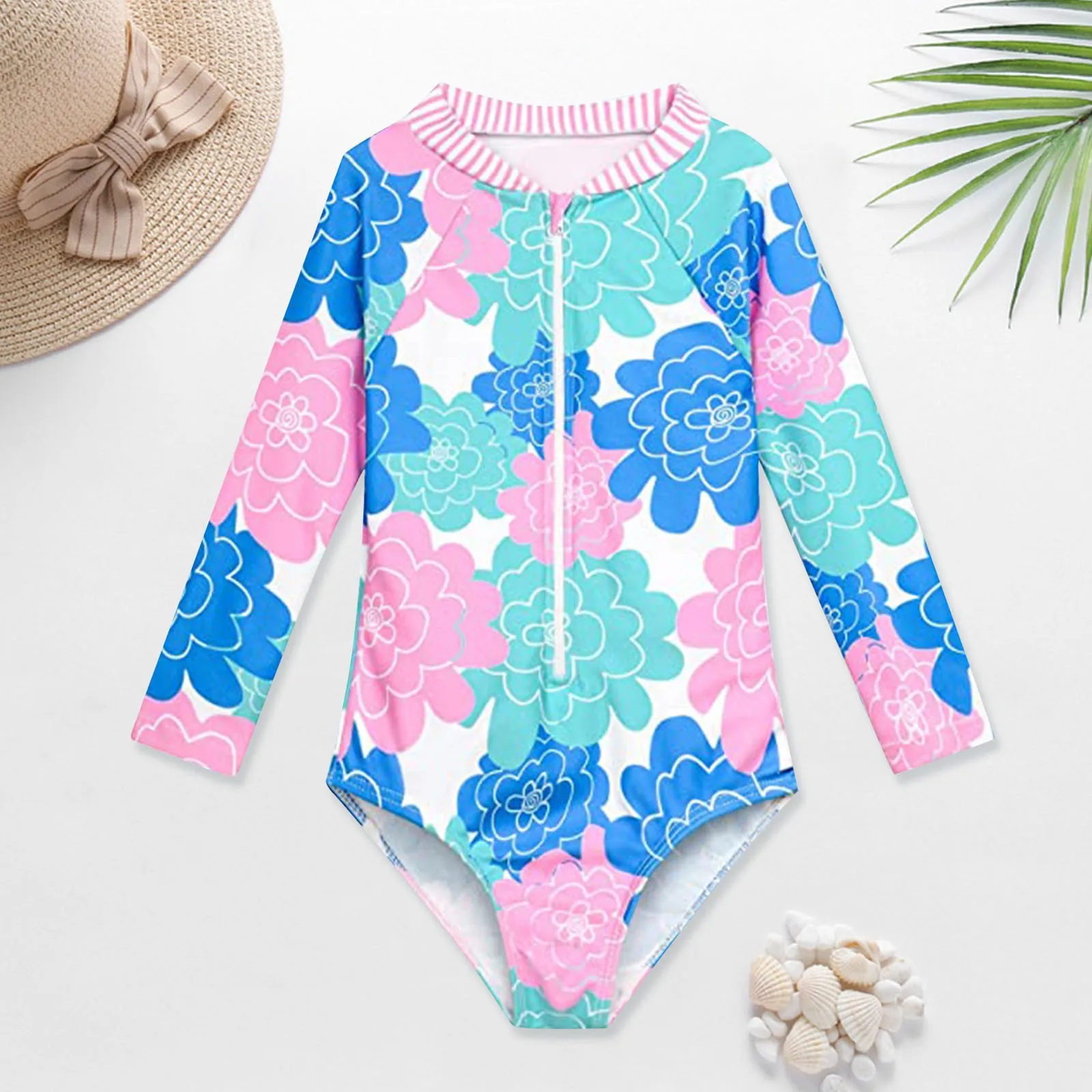 Anime Girl Bathing Suit Baby And Toddler Girls Swimsuit Rash Guard Long Sleeve 1 Piece Zipper Bathing Suits Upf City Thread Girl