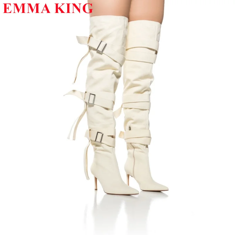 

Fashion Buckle Strap Thigh High Boots Women Cross-tied Strappy Shoes Ladies Over The Knee Boots High Heels Long Boots Woman 2023