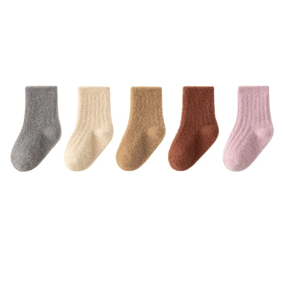 Warm Baby Socks Autumn Winter Thick Loose Solid Color Kids Mid-Tube Wool Cotton Thick Socks For Boys And Girls