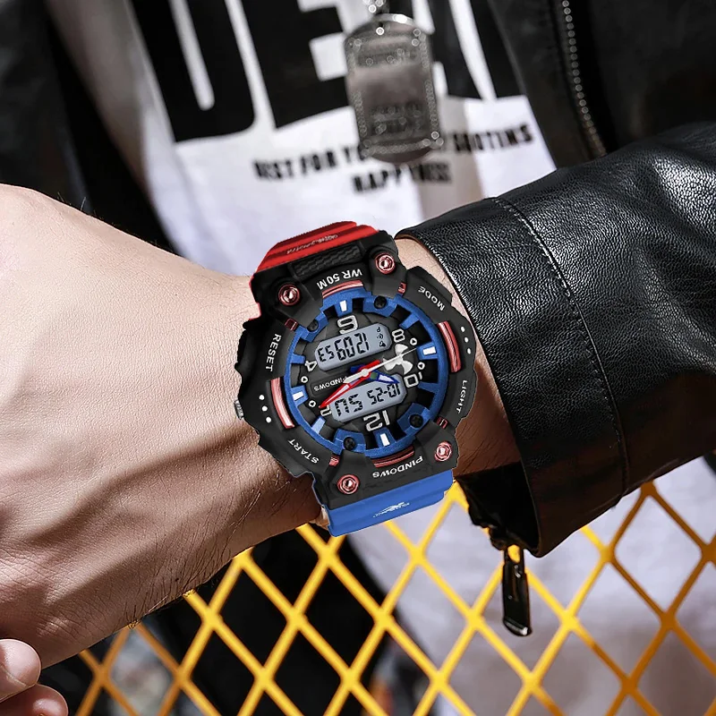 Multifunction Large Digital Watch Man Dual Display Backlight Electronic Hand Clock Boy Fashion Big Dial Sports Wristwatches Male