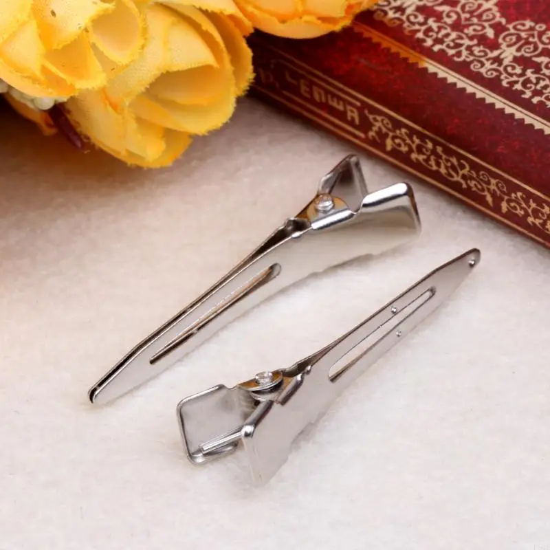 D5QB 10xFlat Metal Single Prong Hair Clips Barrette for Bows DIY Hairstyle