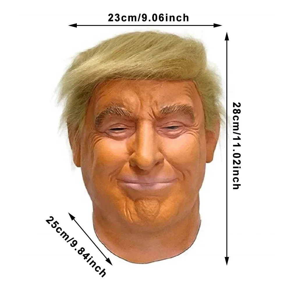 Trump Latex Mask Realistic Human Head Cover With Wig Halloween Carnival Party Costume Props Donald Trump Fan Cosplay Dress Up