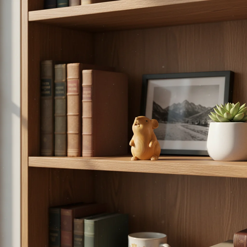 Desktop Ornament Wood Carved Zodiac Mouse Statuette Funny Decorative Hamster Statue Cute Animal Figurine Sculpture Birthday Gift