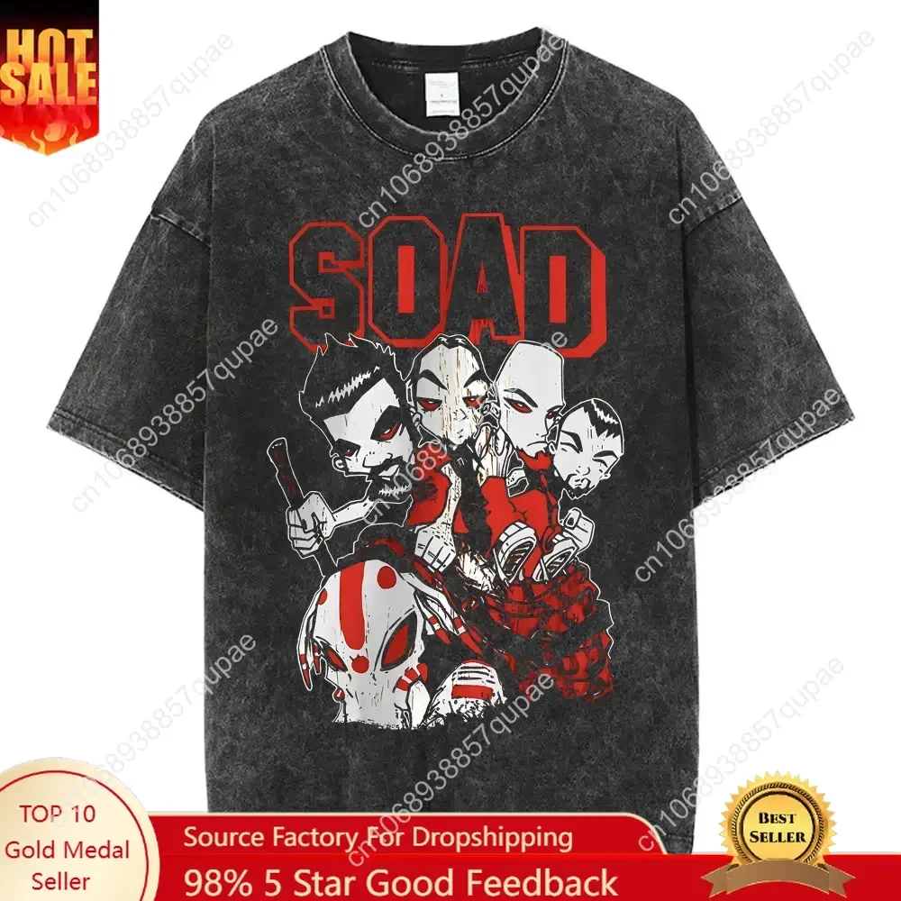 

Washed Vintage System of A Down SOAD Graphic Tshirt Men Rock Alternative Metal Music T-shirts Male 90s Gothic Oversized T Shirts
