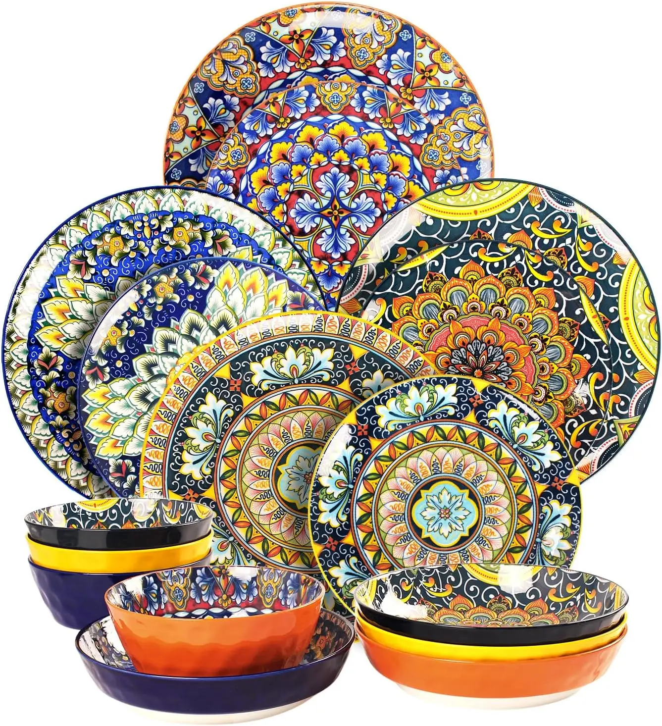 

Наборы столовой посуды Mandala, набор тарелок и мисок, фарфоровая посуда (16 шт.) Сервис на 4 человека, Zanzibar, столовая посуда в богемном стиле,