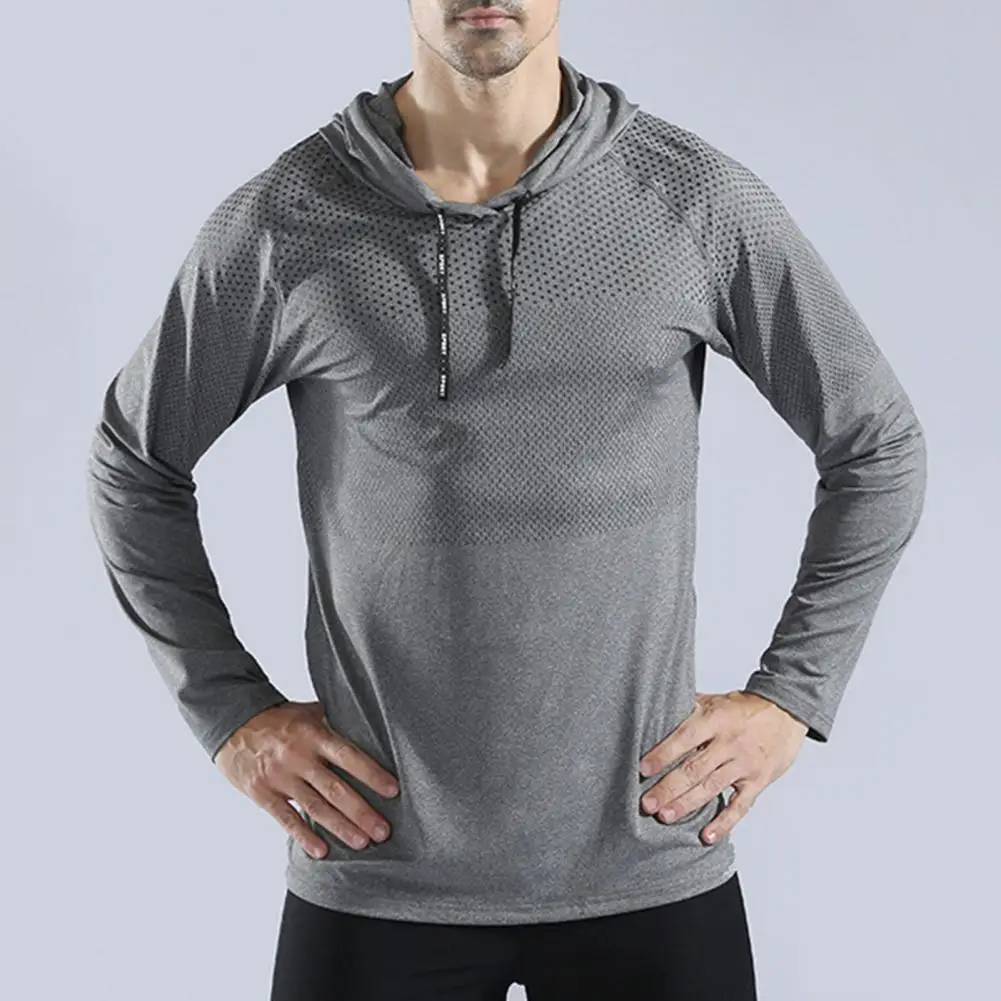 

Men Sport T-shirt Athletic Hooded Pullover Men's Solid Color Hooded Long Sleeve Sweatshirt for Gym Joggers Outdoor Workouts