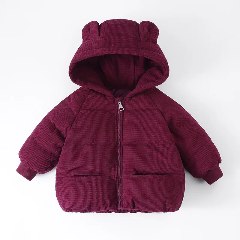 Baby Overcoat Autumn Winter Children Warm Thicken Ears Hooded Corduroy Jacket Coats For Toddler Kids Casual Padded Outerwear