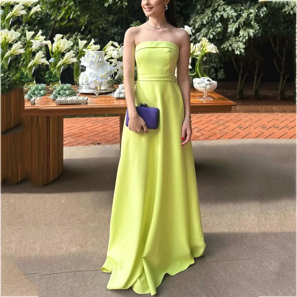 Minimalistische einfarbige Ballkleider, klassisch, trägerlos, hochwertig, ärmellos, A-Linie, langes Kleid, Damen-Party-Cocktailkleid