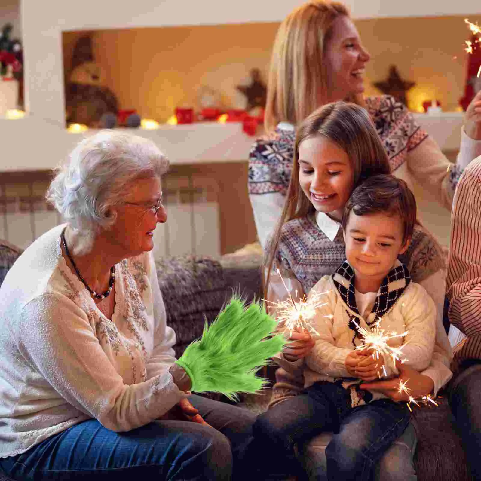 Gants de monstre en fourrure verte pour enfants, mitaines de cosplay de Noël, performance de carnaval, accessoires de costume de gril de Noël pour enfant