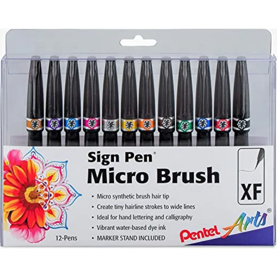 

Arts Sign Pen Micro Brush Tip, Assorted Colors A/B/C/D/E/F/G/N/P/S/V/Y,12-PK Plastic Box