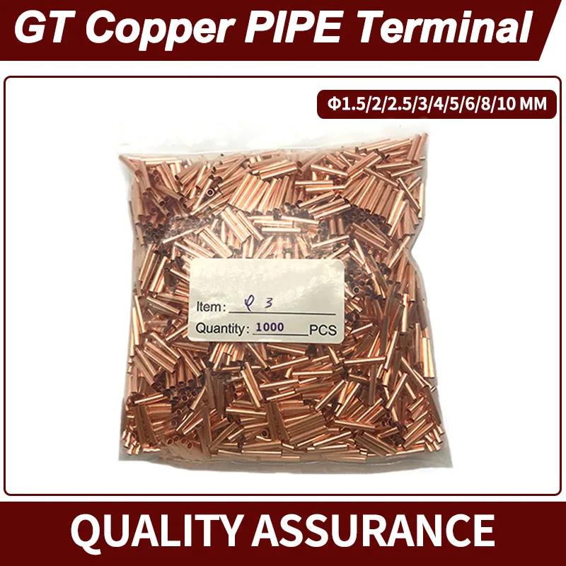 

1000 PCS GT Copper Pipe and Wire Connector Terminal with Cold Crimping Joint - Reliable and Durable Copper Nose 1.5-10mm