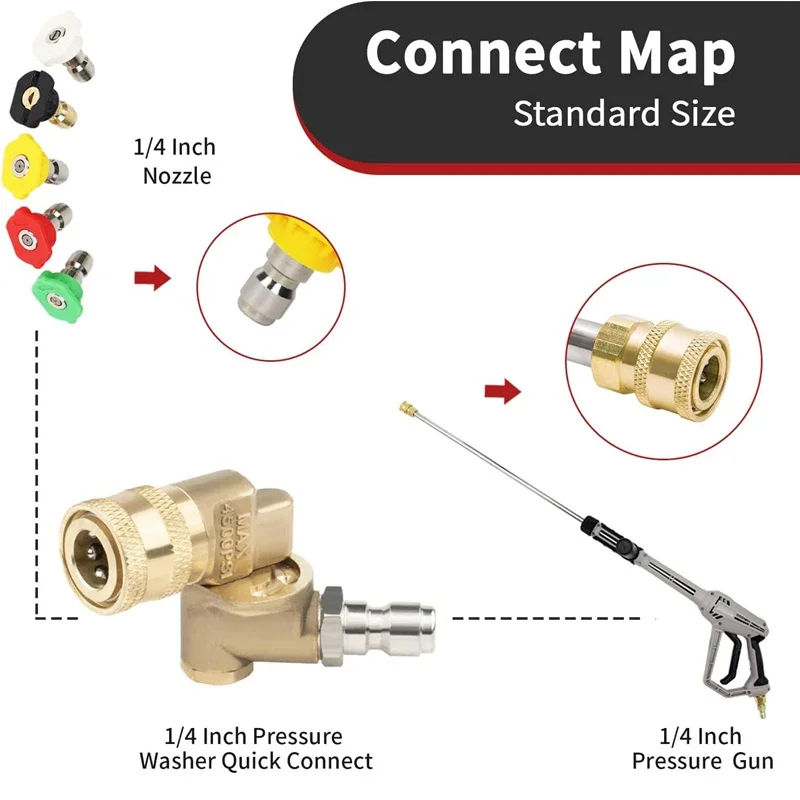 180 ° مقرنة غسالة الضغط المحورية مع 5 أطراف فوهة زاوية، مرفق منظف مزراب التوصيل السريع 1/4 بوصة للاستخدام المنزلي #3