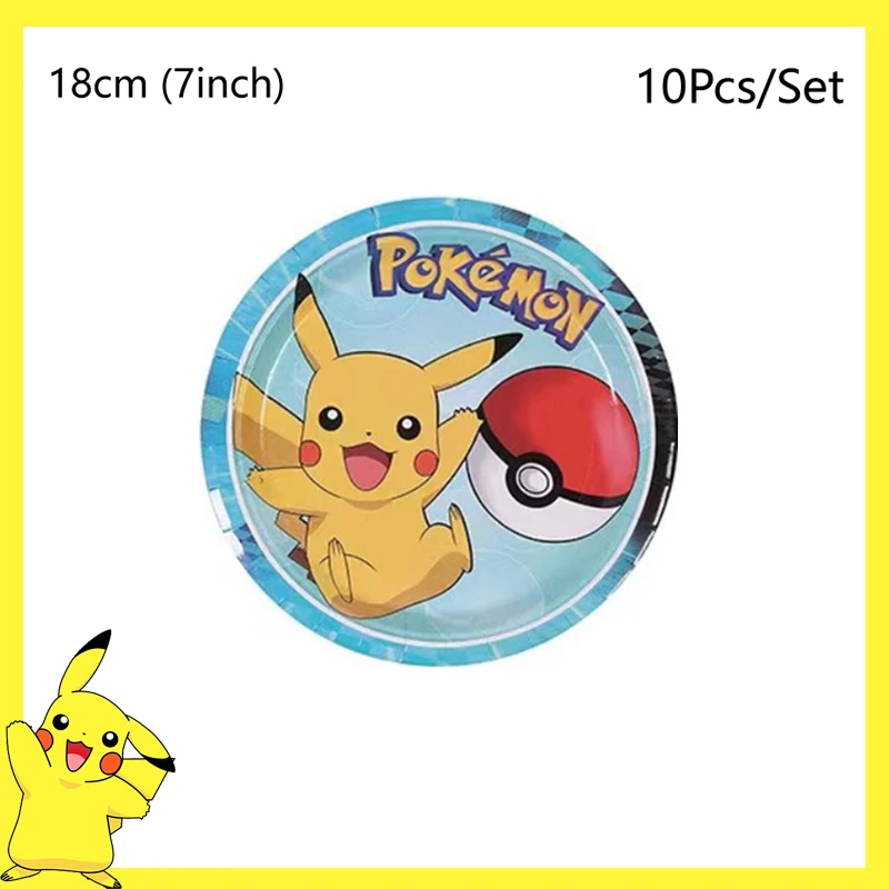 Pokemon Verjaardagsfeestje Decoratie Pikachu Wegwerp Servies Cup Servet Plaat Tafelkleed Baby Douche Cake Topper Vlag Ballonnen