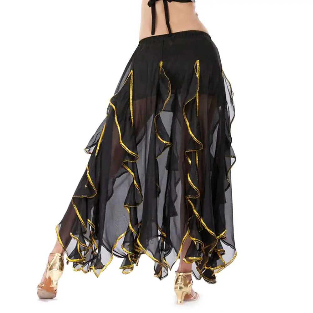 Funkeln der Bauchtanz rock Frauen Chiffon spanischer Rock glänzende Quasten langer Tanzrock zeigen Kostüme Bauchtanz zubehör