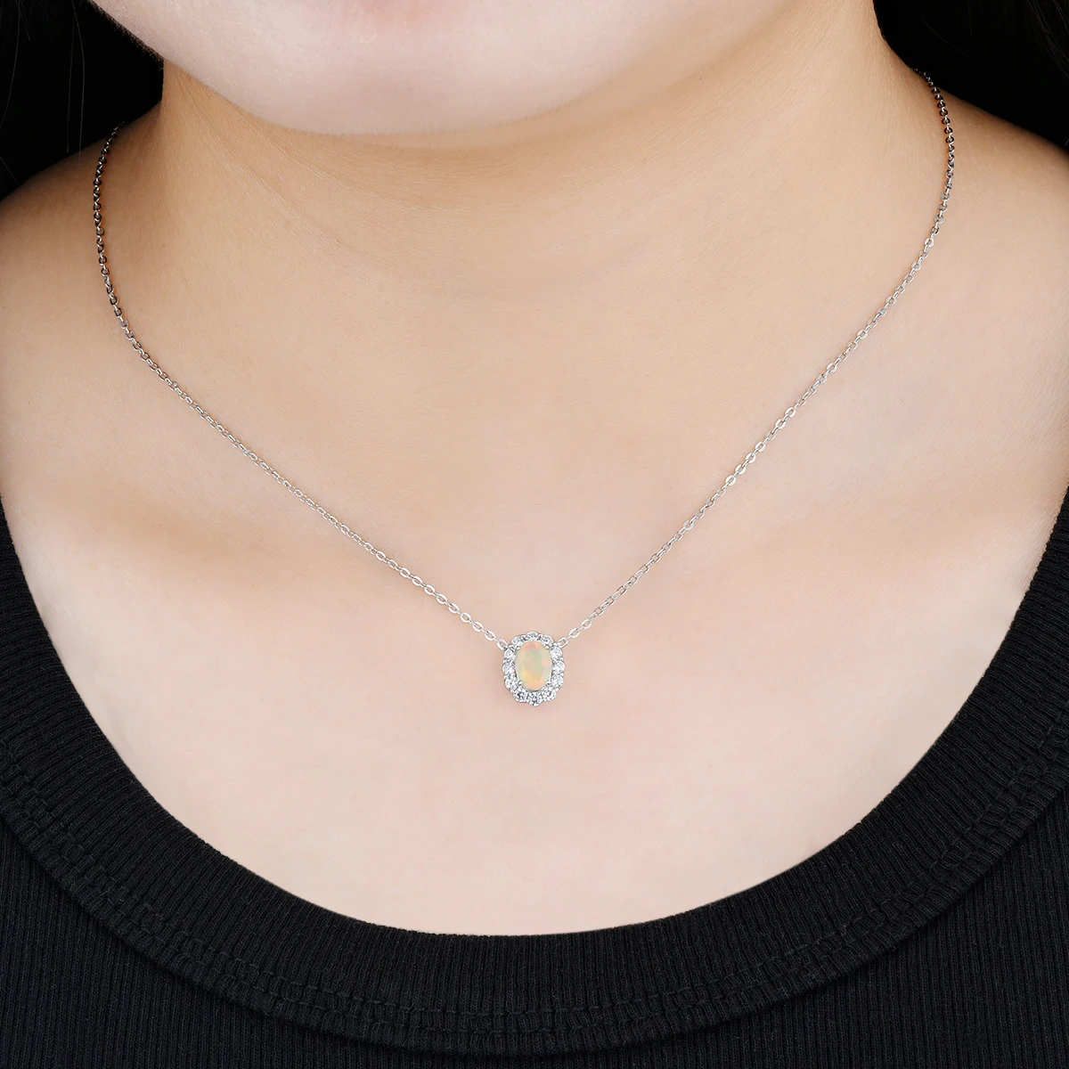 Natural Opal Sterling Silver Pendant Necklace Oval Faced Cutting Genuine Opal Classic Fine Jewelry Style S925 Women Gifts