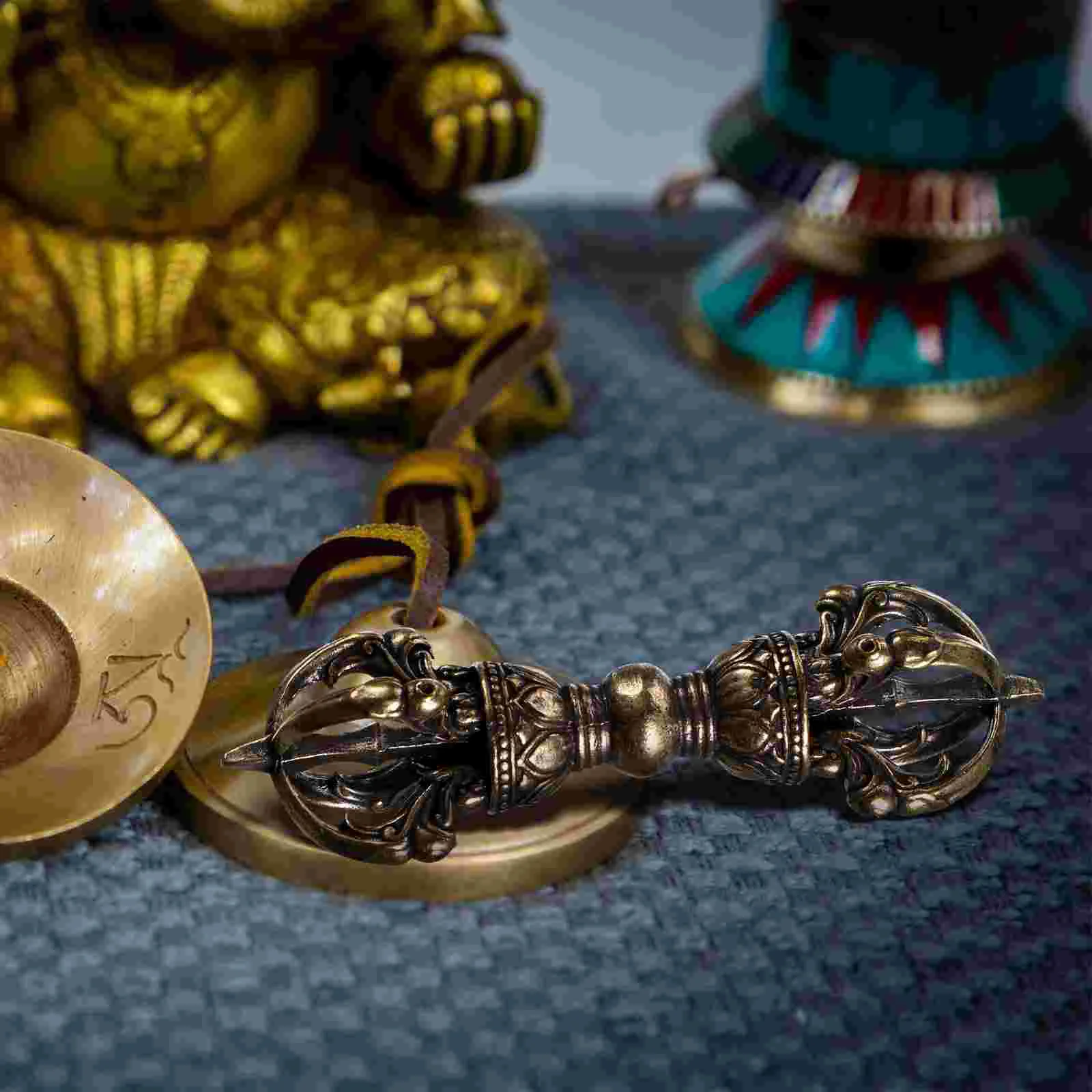 Tibetan Buddhism Dorje Vajra Phurba Demon Pestle Decor Brass Rod Accessories Golden Stick