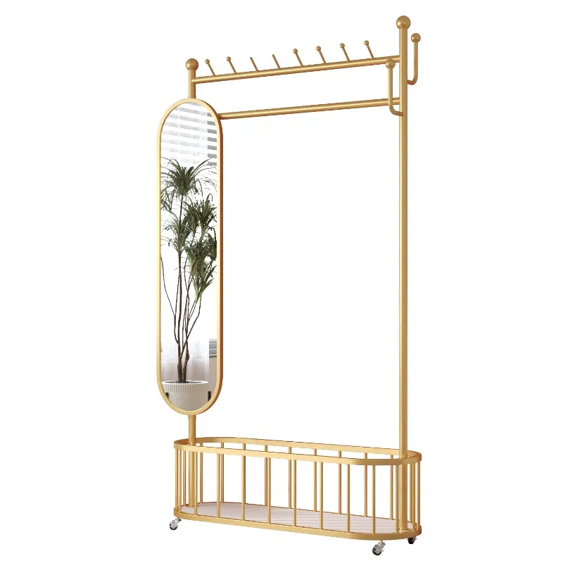 

Movable living room floor-to-ceiling coat rack mirror integrated household