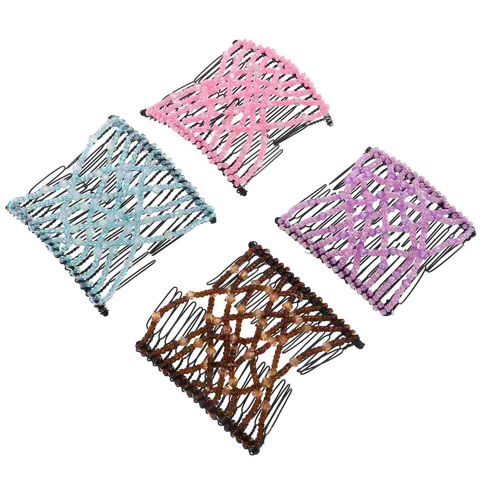 4pcs Fashion Variety Beaded Hairpins Stretchy Hair Combs Clips Hair Styling Accessories for Women Girls