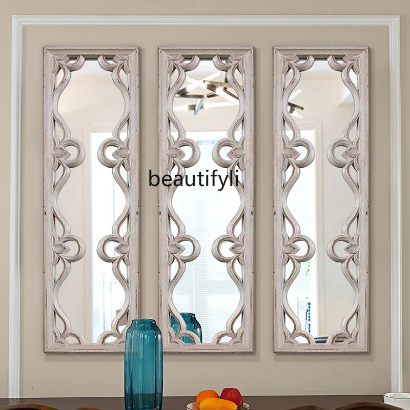 

ss Ddecorative mirror, living room corridor wall-mounted medieval mirror, sample room, new Chinese wooden frame carved mirror