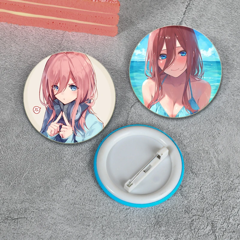 58/44/32mm Miku Nakano Anime Pins Tinplate Badge DIY Custom Cartoon Brooch Pin for Fans Collection Gifts Decorative Clothes