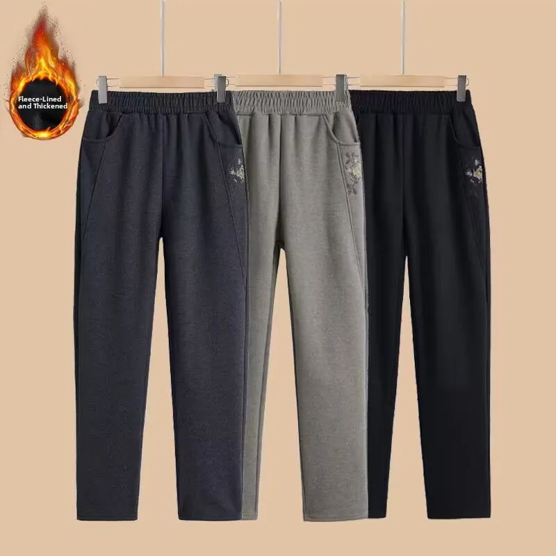 

Утепленные флисовые брюки прямого кроя Harlan для мам, осенне-зимние, свободные, теплые, повседневные брюки для пожилых женщин