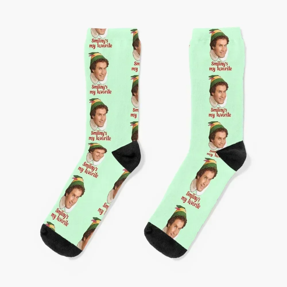 

Smiling's my favorite Buddy the Elf Will Ferrell Movie Christmas Socks custom ankle short funny sock Socks For Girls Men's