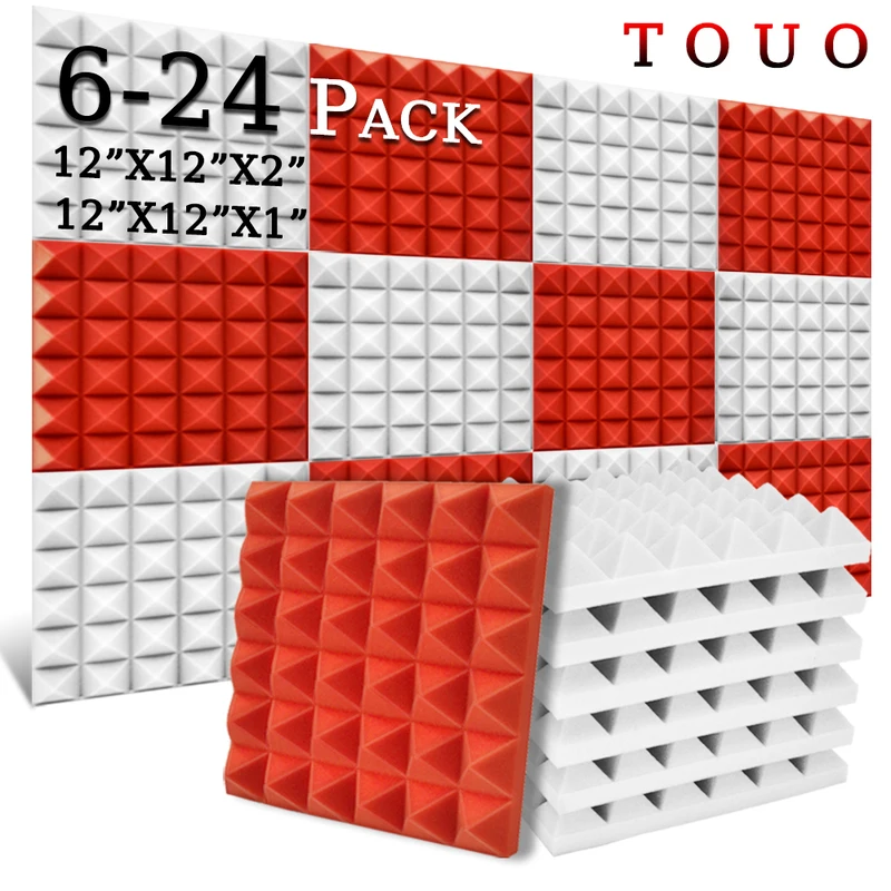 

TOUO 6-24 Pcs Acoustic Foam Pyramid Flame-Retardant Soundproof Material For Studio Recording Sound Absorbing Soundproof Treatmen