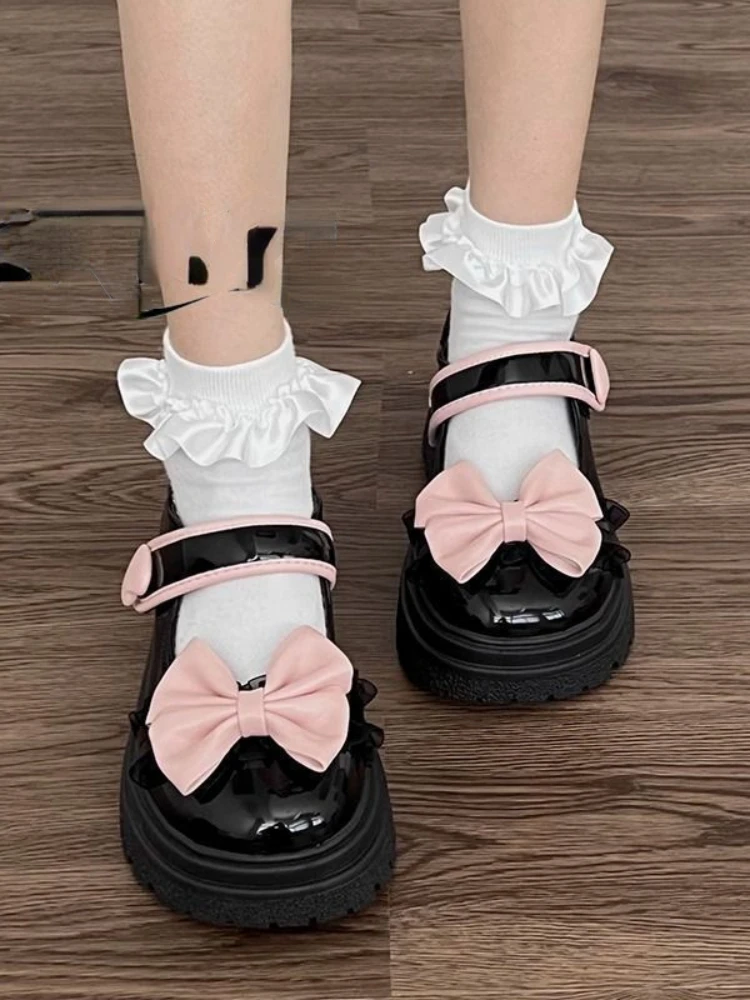 Sweet Lovely Lolita Mary Jane Small Leather Shoes Women 2024 New Summer Thick Soles Shoes Female All Match Uniform Single Shoes