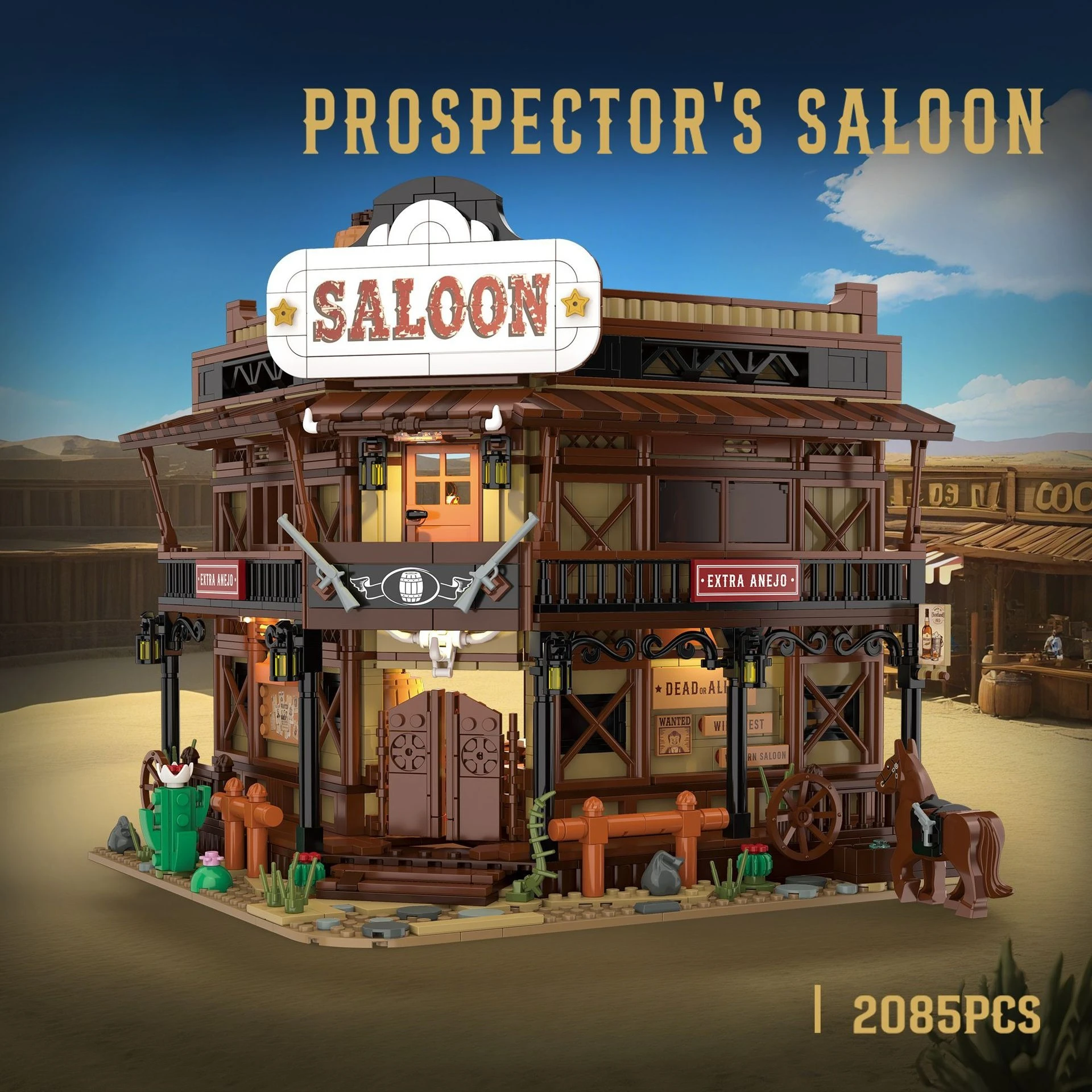 

MOC Wild West Gold Rush Saloon Bar Western Tavern Building Blocks Set Desert Bar House Toys For Children Birthday Holiday Gifts