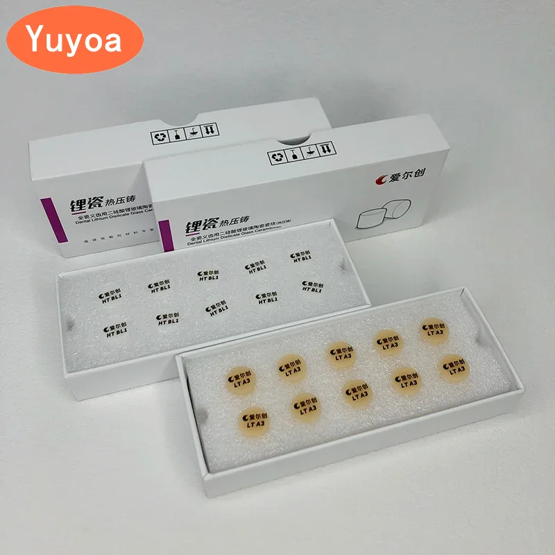 

10 Pieces Press Glass Ceramic Ingots Emax Dental Press Disilicate Lithium Block HT/LT A1-D4