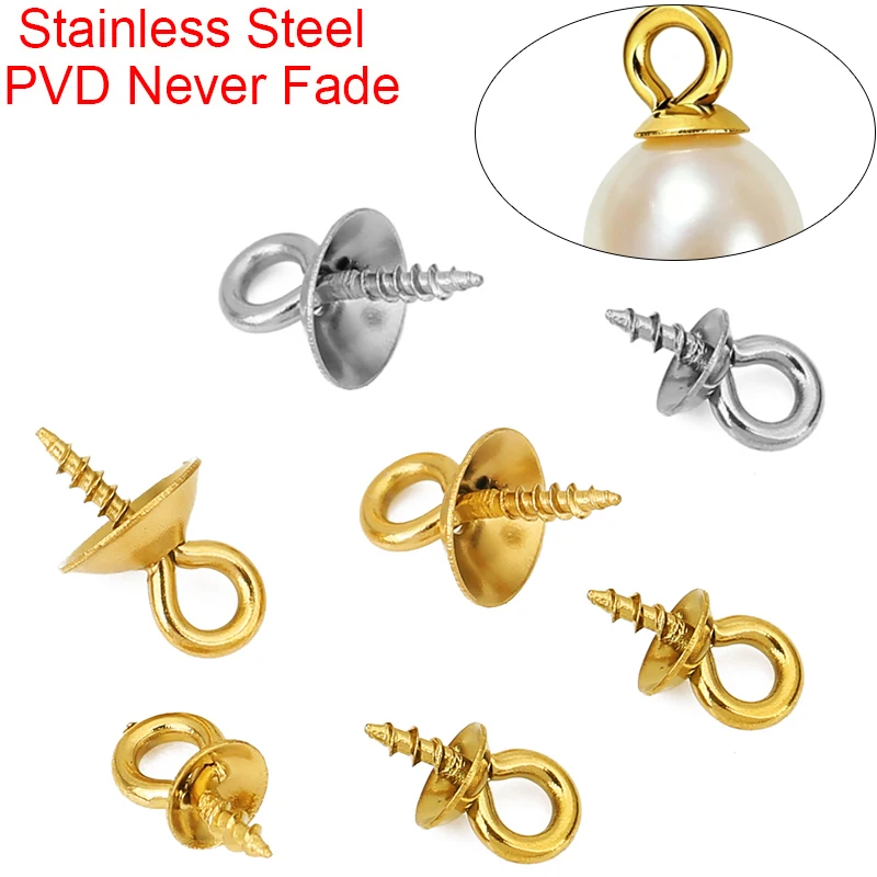 20pcs Stainless Steel Pearl Pendant Connectors 4 6 mm Never Fade Eye Pins Charms Clasps Pinch Bail Clip Necklace Jewelry Making