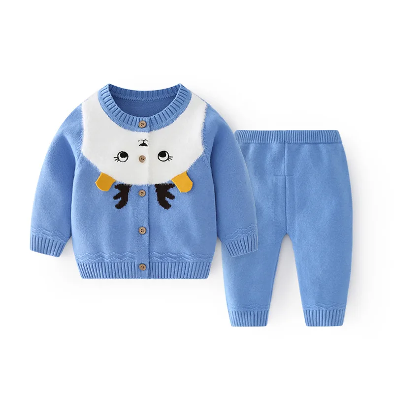 Spring Autumn Ins 1-6 Year Baby Boys 2PCS Clothes Set Patchwork Cartoon Cardigan Elastic Waist Pants Suit Infant Boys Outfits