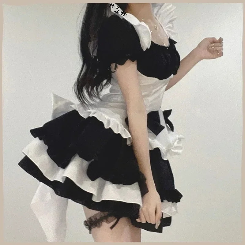 هالوين خادمة تأثيري S-5XL ازياء أسود أبيض المئزر لوليتا فستان مرحلة الحفلات الأميرة خادمة ملابس مثير تأثيري الملابس الداخلية