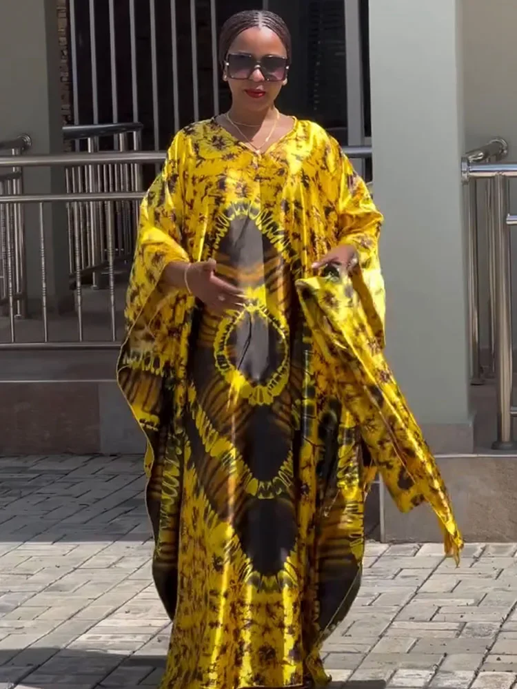 

Ramadan Eid African Dashiki Boubou Ankara Dress Muslim Kaftan Abaya Long Robe With Scarf Party Clothes