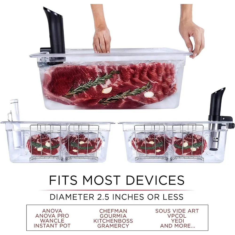 Recipiente Sous Vide Grande com Tampa, 2 Racks e Manga Isolante, Neoprene, Retém o Calor, Compatível, 26 Quartos