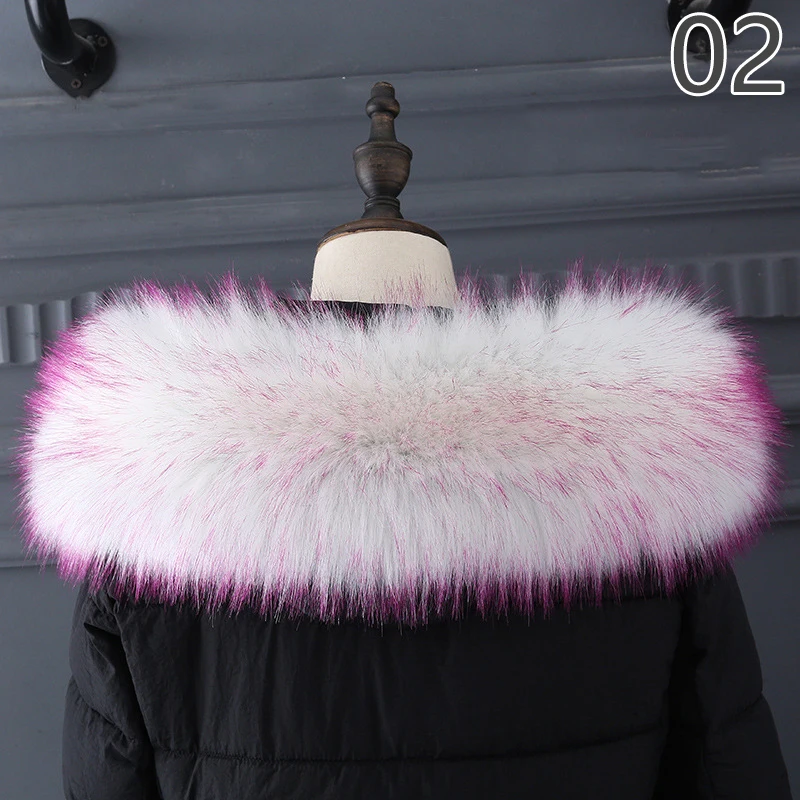 Winter Faux Fur Collar Women Fur Scarf Women Down Jacket's Hood Fur Decor DIY Warm Shawl Wraps Hood Trim with Buttons 70/80/90cm